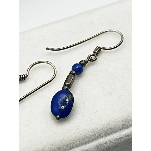 GENUINE LAPIS LAZULI STERLING SILVER WIRE WRAP DEARRINGS - Picture 4 of 4